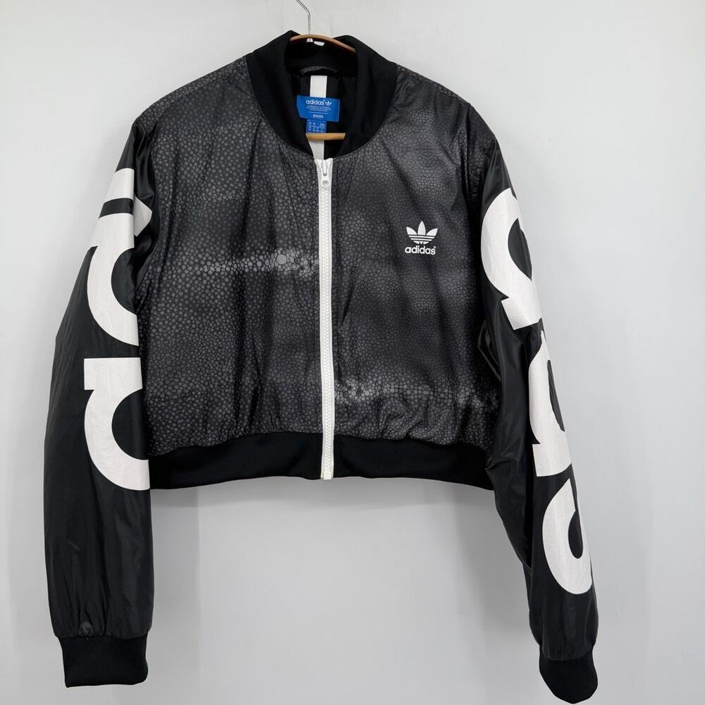 Adidas Originals Rita Ora Bomber Jacket XL Black Reptile Print Graphic Sleeves